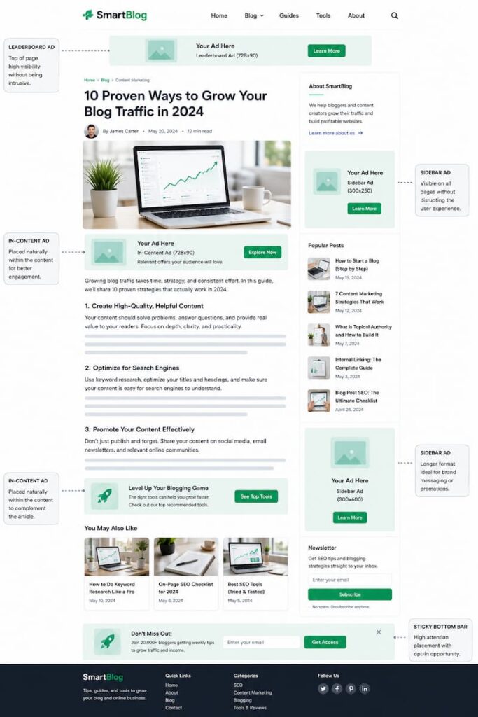 Example of display advertising placements on a profitable autoblog