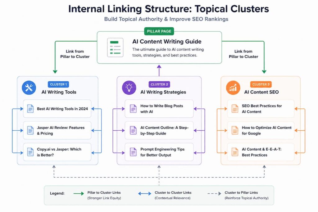 Internal linking structure that builds topical authority for autoblogs and SEO